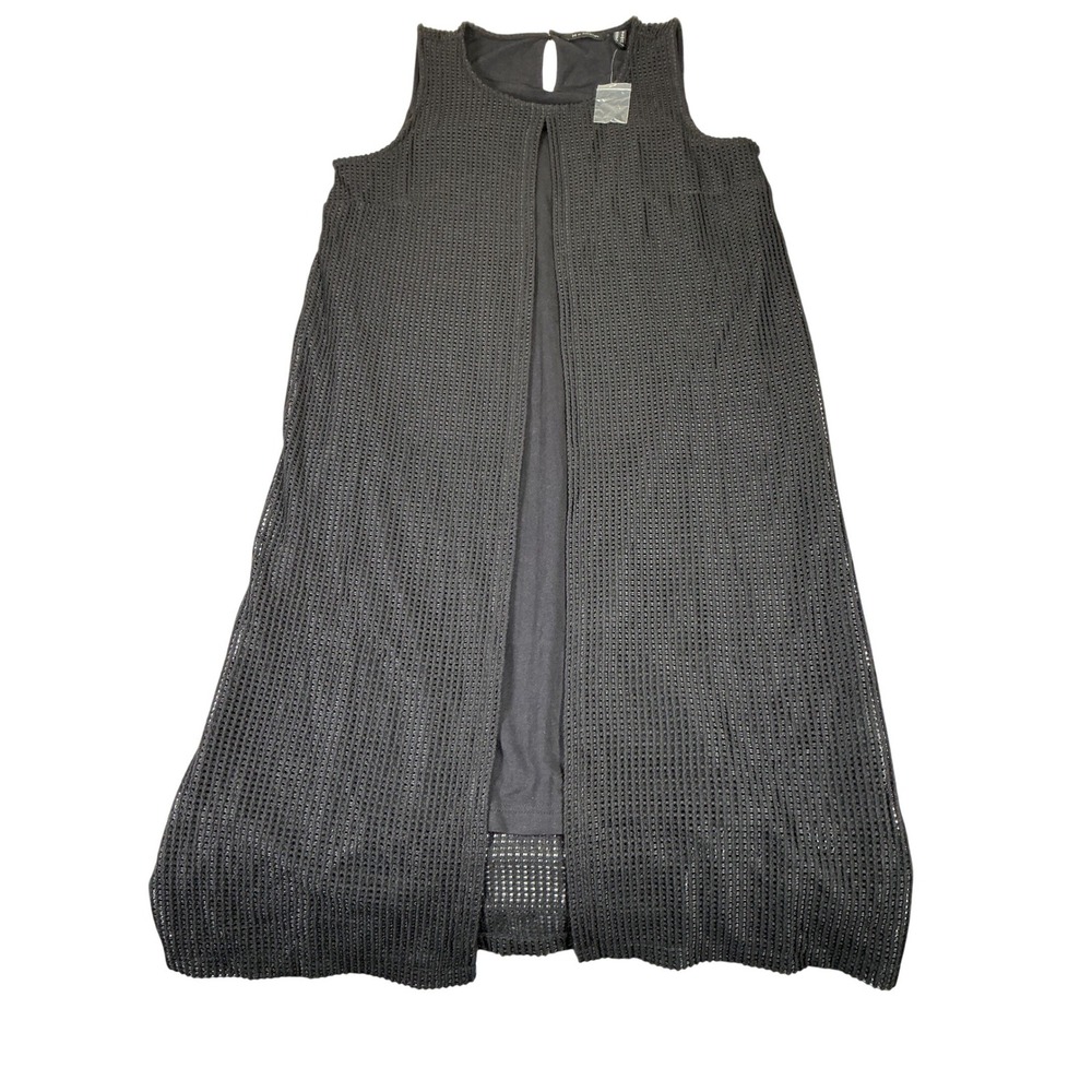 H Halston Duster Vest Black Sleeveless Open Front Size 10 Minimalist NWOT